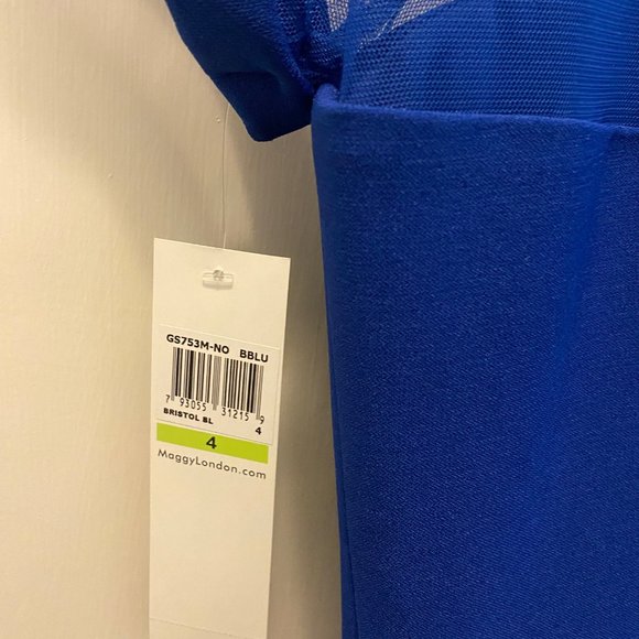 Maggy London Illusion Yoke Crepe Cocktail Dress Bristol Blue - Picture 3 of 6